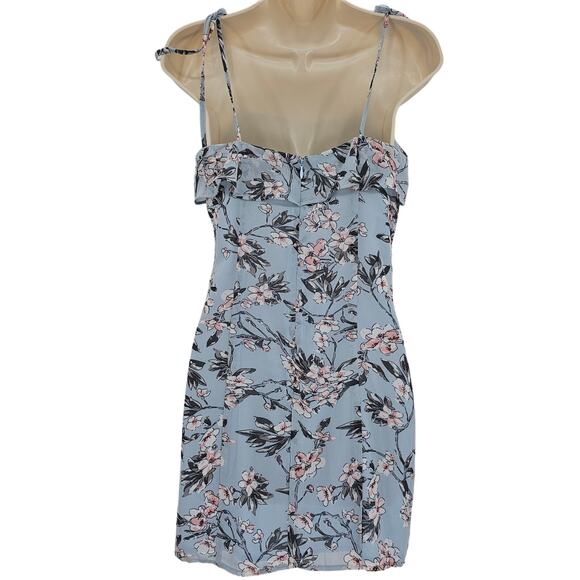 Revolve By The Way Womans size S Tie Shoulder Floral Mini Dress Blue Side Slit - Picture 4 of 8